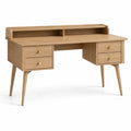 Schreibtisch aus Holzwerkstoff in Natur-Eiche, 140 × 60 × 95 cm, mit 4 Schubladen und Aufsatz