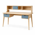 Schreibtisch mit Aufsatz und 3 Schubladen, Natur/Blau, 120 × 60 × 105 cm