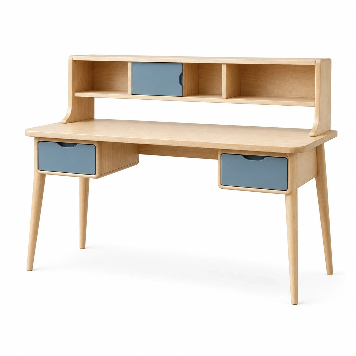 Schreibtisch mit Aufsatz und 3 Schubladen, Natur/Blau, 120 × 60 × 105 cm