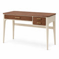 Schreibtisch mit 3 Schubladen, 120 × 55 × 78 cm, Braun/Cremeweiß/Goldfarben, Mid-Century-Stil