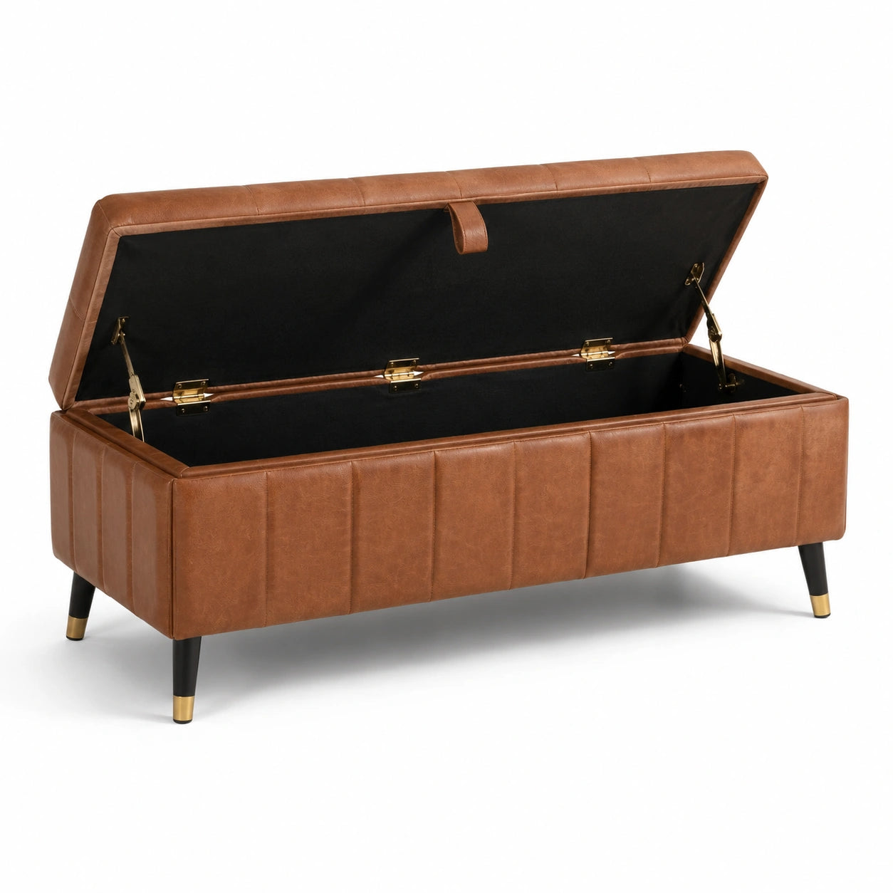 Gepolsterte Sitzbank mit Stauraum, 120 × 40 × 45 cm, Kunstleder in Cognacbraun, Retro-Stil
