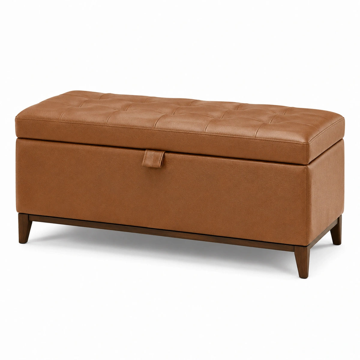Gepolsterte Stauraumbank aus gestepptem Kunstleder, Braun/Dunkelbraun, 110 × 45 × 48 cm