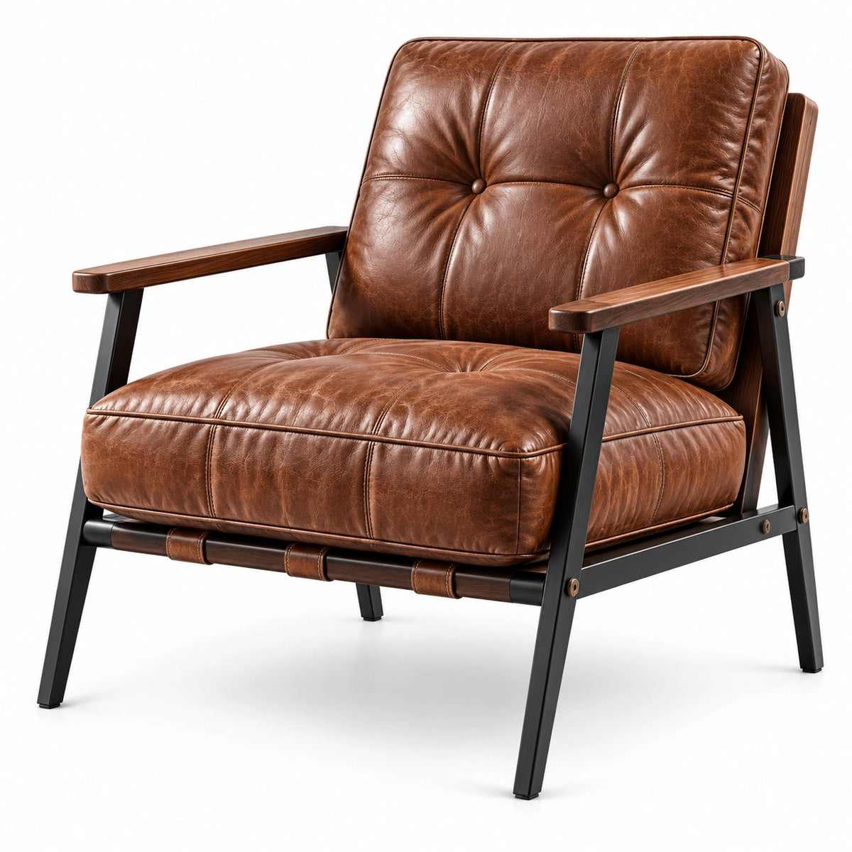 Gepolsterter Sessel in brauner Lederoptik, 76 x 82 x 84 cm, mit schwarzem Metallgestell