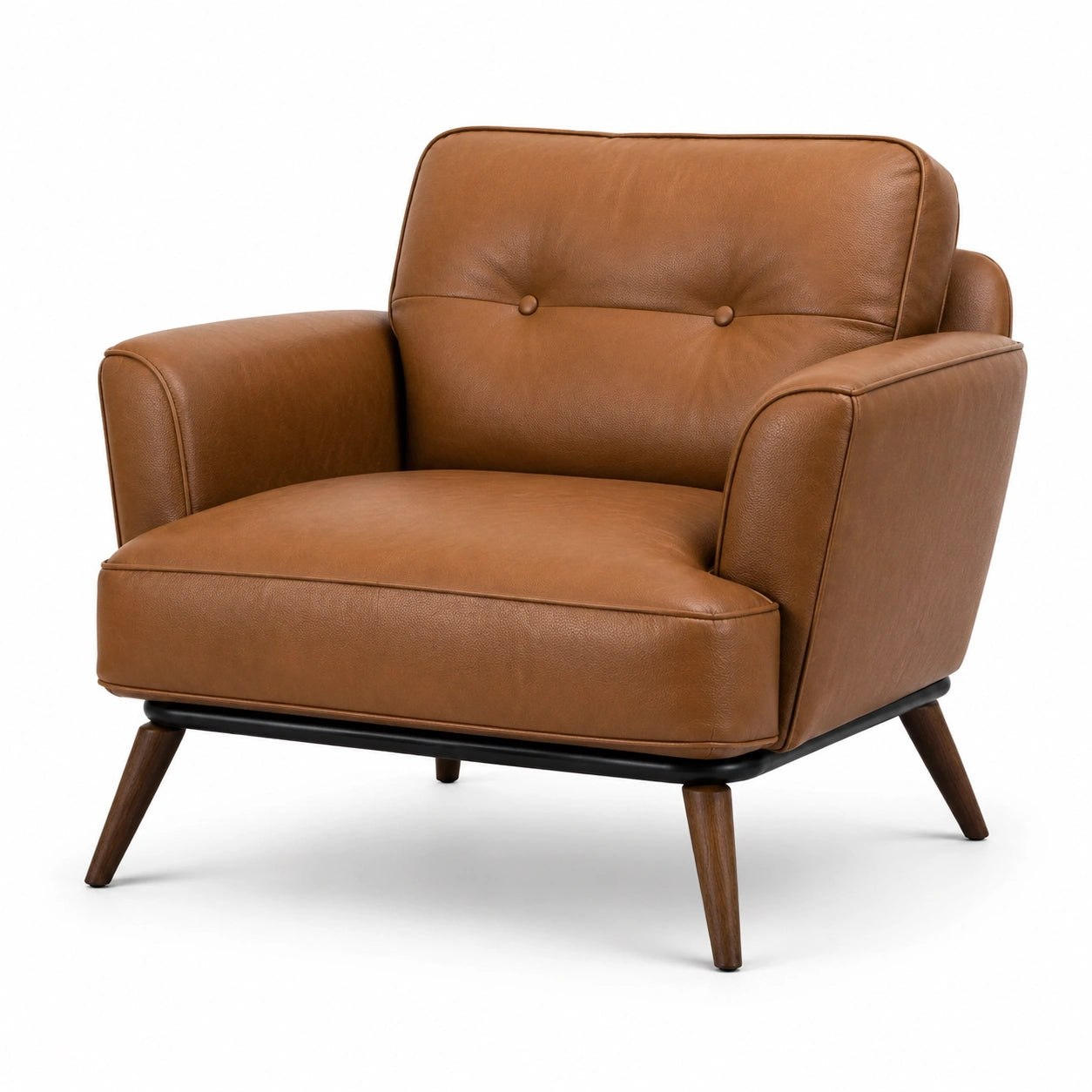 Gepolsterter Sessel in Cognacbraun, 88 × 84 × 82 cm, Lederoptik mit Holzbeinen