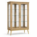 Freistehende Vitrine mit 2 Glastüren und 3 Glasböden, Natur/Messingfarben/Transparent, 100 × 40 × 160 cm