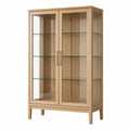 Moderner Vitrinenschrank in Naturholz, 100 × 40 × 180 cm, mit 2 Glastüren und 3 Glasböden