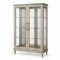 Vitrinenschrank mit 2 Glastüren und 3 Glasböden, Grau/Transparent/Goldfarben, 100 × 40 × 180 cm