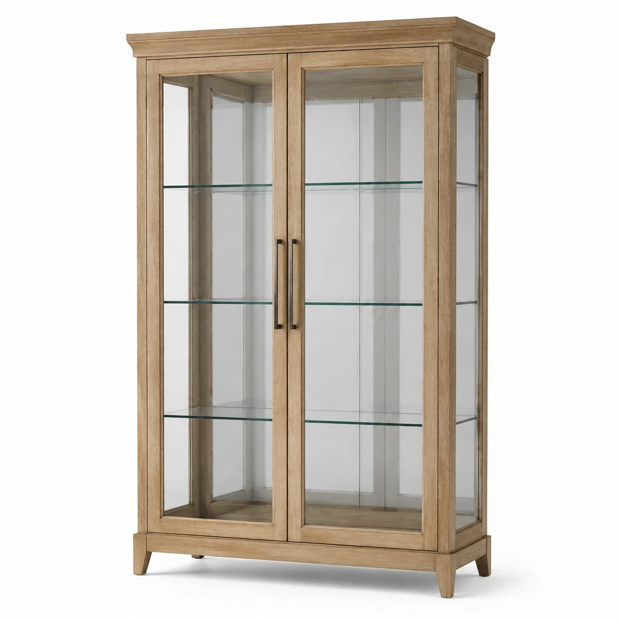 Vitrinenschrank mit 2 Glastüren und 3 Glasböden, Naturbraun, 110 × 42 × 190 cm