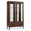 Vitrinenschrank 100 × 40 × 180 cm in Braun mit 2 Glastüren, 3 Glasböden und 2 Schubladen