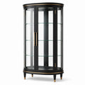 Klassische Vitrine mit 3 Glasböden und 2 Glastüren, Schwarz/Goldfarben/Transparent, 100 × 45 × 190 cm