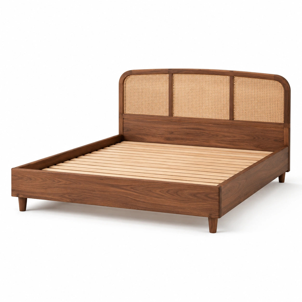 Doppelbett aus Holz mit Rattangeflecht, Braun/Natur, 210 × 170 × 110 cm, für Matratzen 160 × 200 cm