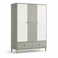 Kleiderschrank mit 3 Türen und 2 Schubladen, Salbeigrün/Weiß/Gold, 120 × 55 × 190 cm