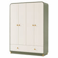 Kleiderschrank mit 4 Türen und 1 Schublade, Cremeweiß/Salbeigrün/Gold, 160 × 55 × 200 cm