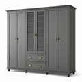 Kleiderschrank mit 6 Türen und 2 Schubladen, 240 × 60 × 220 cm, Anthrazit mit messingfarbenen Griffen, Landhausstil