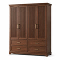 Kleiderschrank mit 4 Türen und 4 Schubladen, 180 × 60 × 220 cm, Braun mit messingfarbenen Griffen
