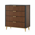 Schubladenkommode mit 4 Schubladen und geriffelten Fronten, 80 × 40 × 100 cm, Braun/Schwarz/Gold