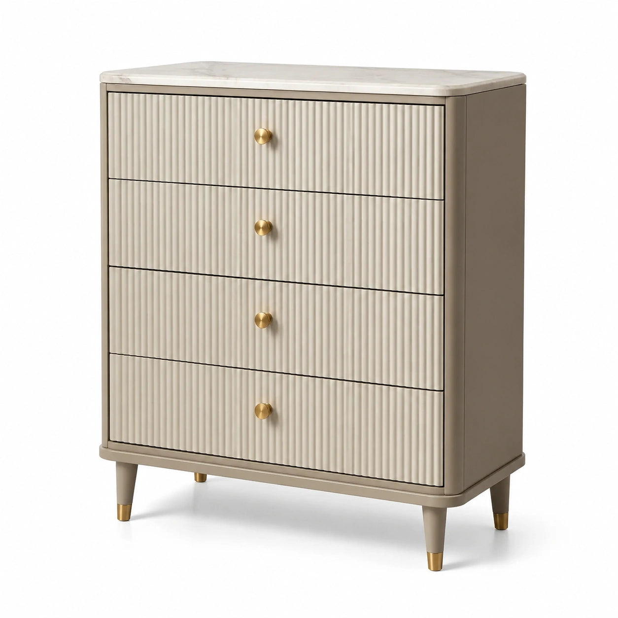 Kommode in Beige und Gold mit 4 geriffelten Schubladen, 80 × 40 × 100 cm