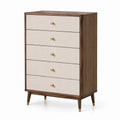 Hohe Kommode mit 5 Schubladen, 80 × 40 × 120 cm, Braun/Beige/Gold, Mid-Century-Stil