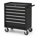 Abschließbarer Werkzeugwagen aus Stahl mit 6 Schubladen und Rollen, Schwarz/Silber, 69 × 33 × 75 cm