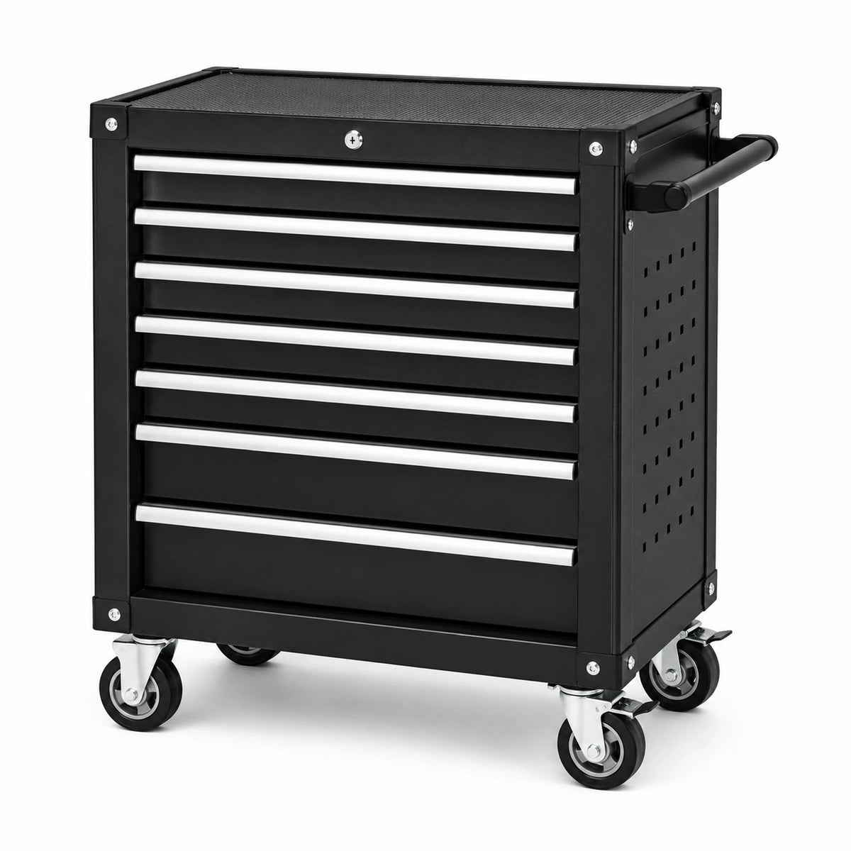 Mobiler Werkzeugwagen aus Stahl mit 7 Schubladen, 69 × 33 × 77 cm, Schwarz/Silber