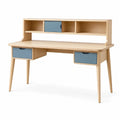 Schreibtisch mit Aufsatz und 3 Schubladen, Natur/Blau, 120 × 60 × 105 cm