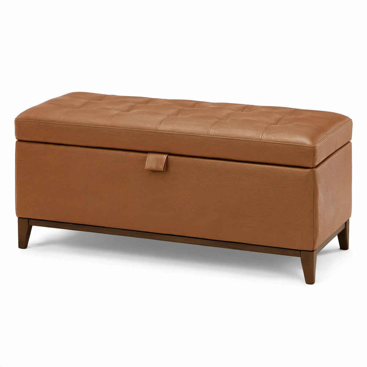 Gepolsterte Stauraumbank aus gestepptem Kunstleder, Braun/Dunkelbraun, 110 × 45 × 48 cm