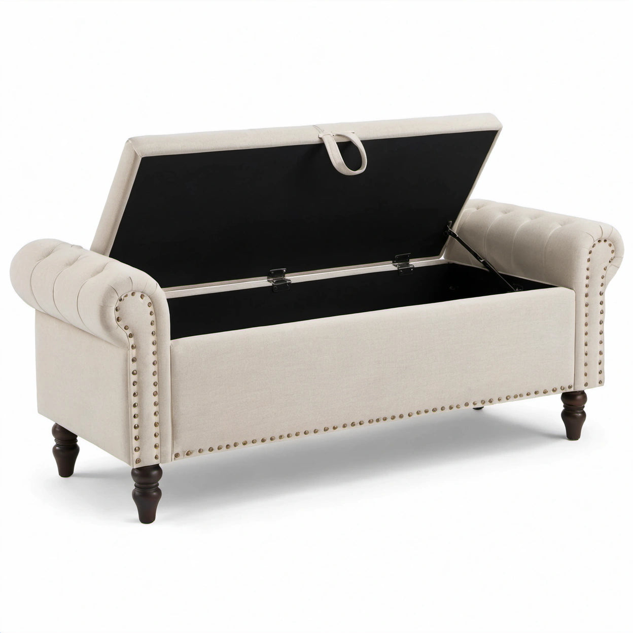 Gepolsterte Sitzbank mit Stauraum, 145 × 50 × 70 cm, Beige, im Chesterfield-Stil