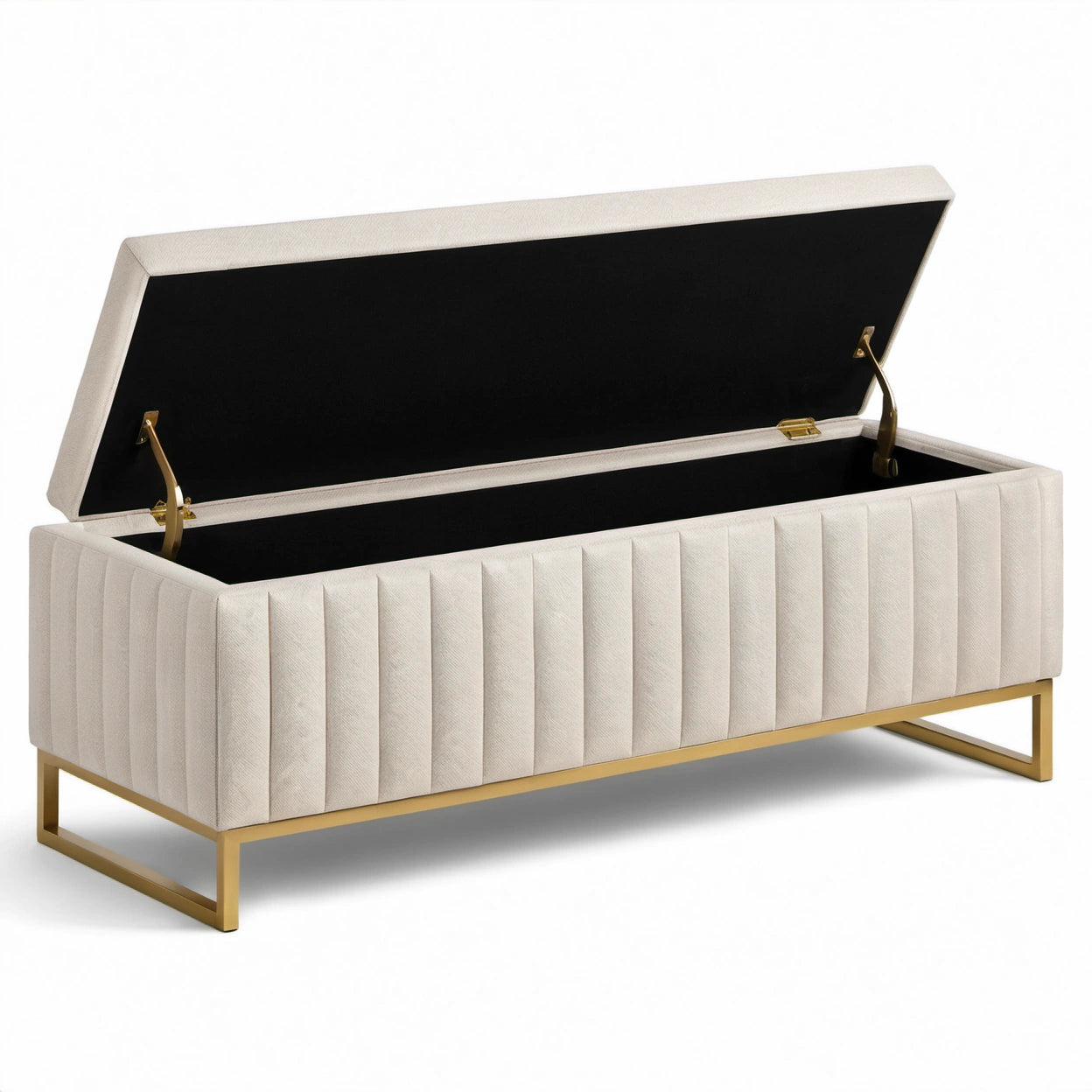 Gepolsterte Sitzbank mit Stauraum, 120 × 40 × 50 cm, Creme und Gold