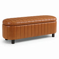 Gepolsterte Sitzbank mit Stauraum, 120 × 42 × 48 cm, Braun/Schwarz, Kunstleder im Retro-Stil