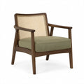 Retro-Loungesessel aus Holz mit Rattangeflecht und Stoffpolsterung, Braun/Beige/Grün, 70 × 75 × 80 cm