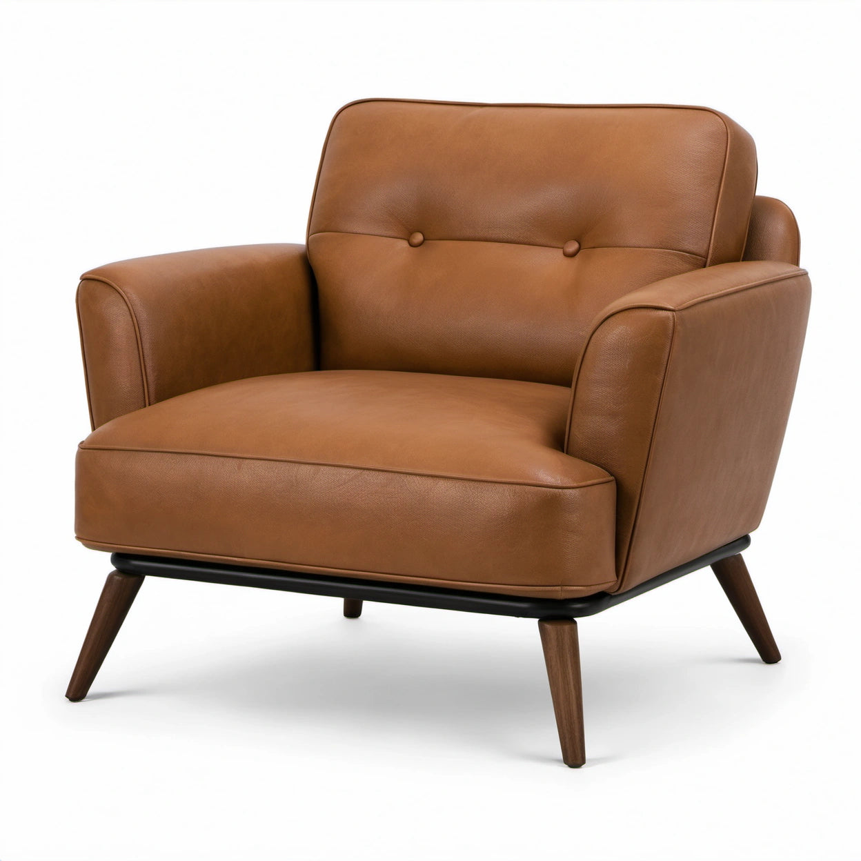 Gepolsterter Sessel in Cognacbraun, 88 × 84 × 82 cm, Lederoptik mit Holzbeinen