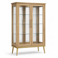 Freistehende Vitrine mit 2 Glastüren und 3 Glasböden, Natur/Messingfarben/Transparent, 100 × 40 × 160 cm