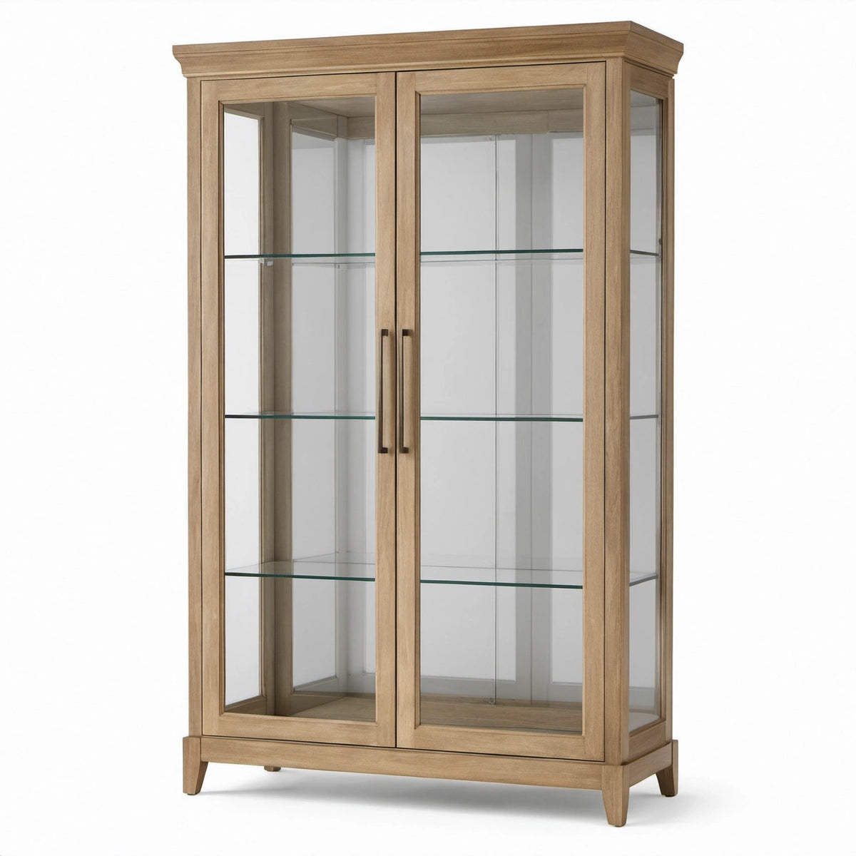 Vitrinenschrank mit 2 Glastüren und 3 Glasböden, Naturbraun, 110 × 42 × 190 cm