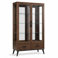 Vitrinenschrank 100 × 40 × 180 cm in Braun mit 2 Glastüren, 3 Glasböden und 2 Schubladen