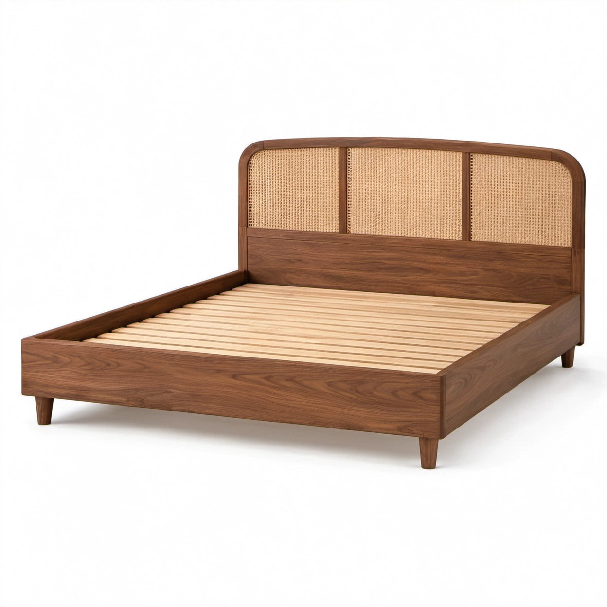 Doppelbett aus Holz mit Rattangeflecht, Braun/Natur, 210 × 170 × 110 cm, für Matratzen 160 × 200 cm