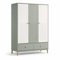 Kleiderschrank mit 3 Türen und 2 Schubladen, Salbeigrün/Weiß/Gold, 120 × 55 × 190 cm
