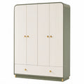 Kleiderschrank mit 4 Türen und 1 Schublade, Cremeweiß/Salbeigrün/Gold, 160 × 55 × 200 cm