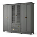 Kleiderschrank mit 6 Türen und 2 Schubladen, 240 × 60 × 220 cm, Anthrazit mit messingfarbenen Griffen, Landhausstil