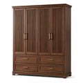 Kleiderschrank mit 4 Türen und 4 Schubladen, 180 × 60 × 220 cm, Braun mit messingfarbenen Griffen