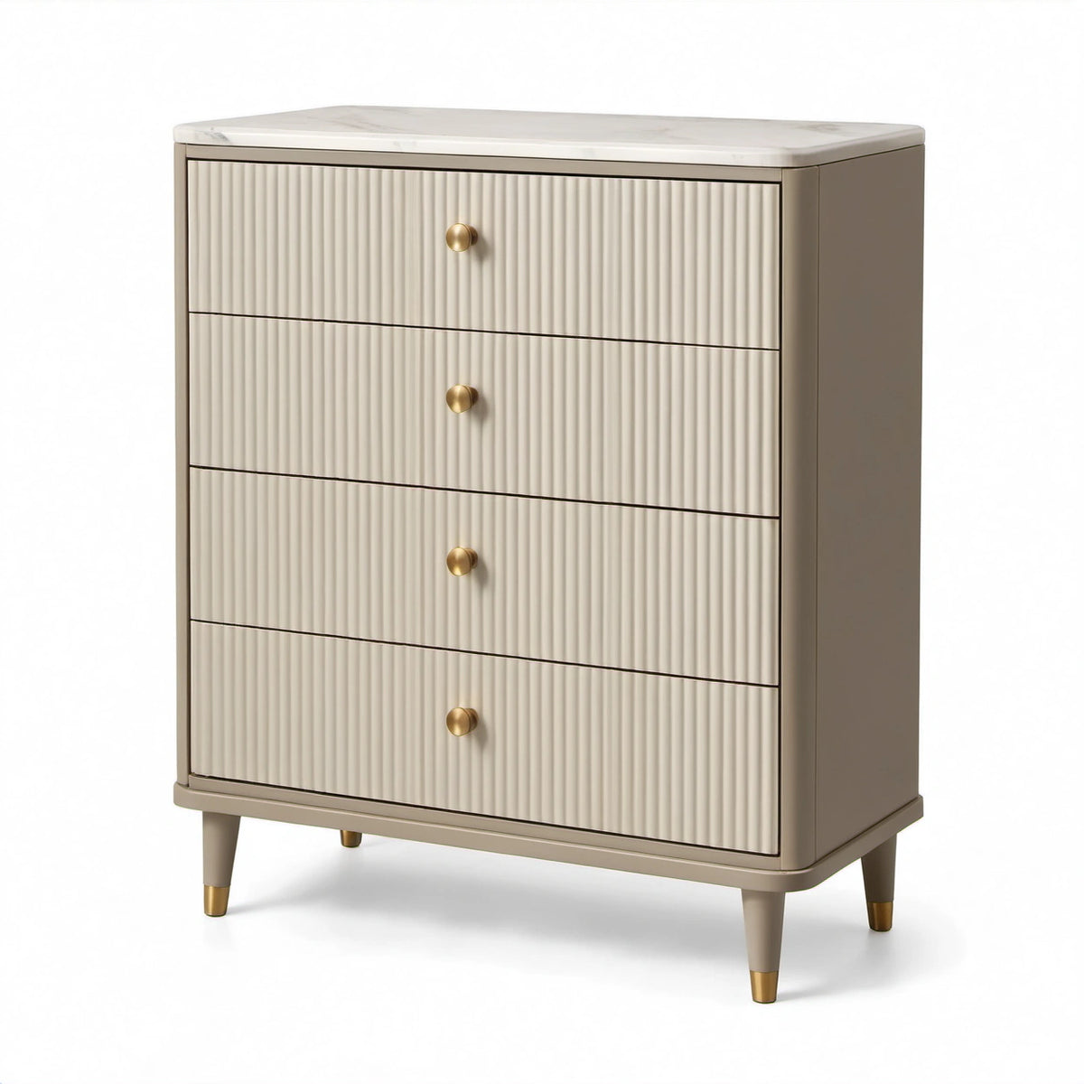 Kommode in Beige und Gold mit 4 geriffelten Schubladen, 80 × 40 × 100 cm
